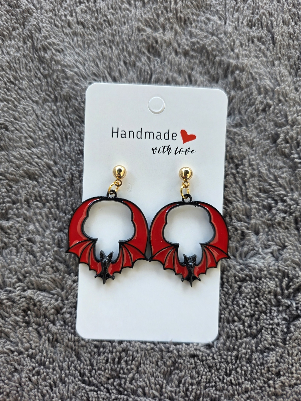 Halloween Earrings: Bats - Red and Black